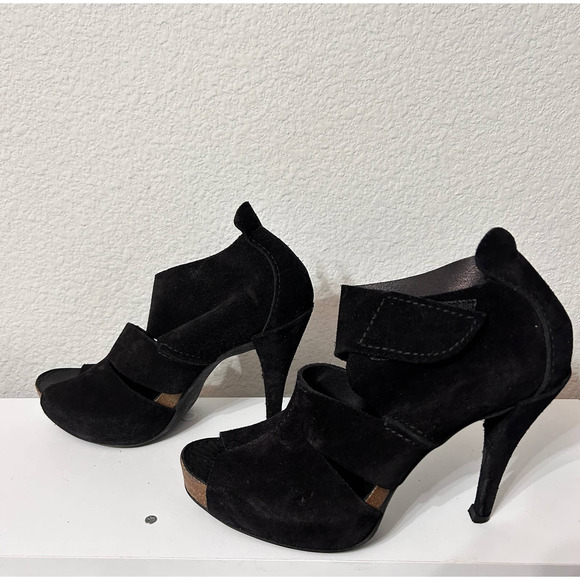 Pedro Garcia Charlie Women's Black Suede Peep Toe Cut Out Booties Sz 9.5 - Picture 4 of 7